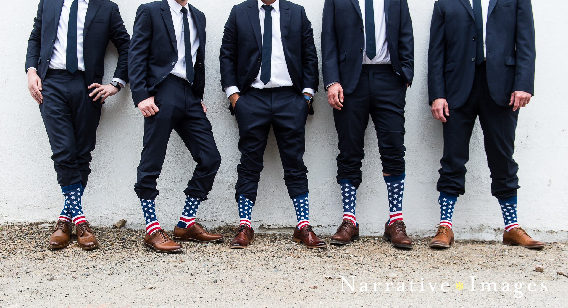 groomsmen in American flag socks