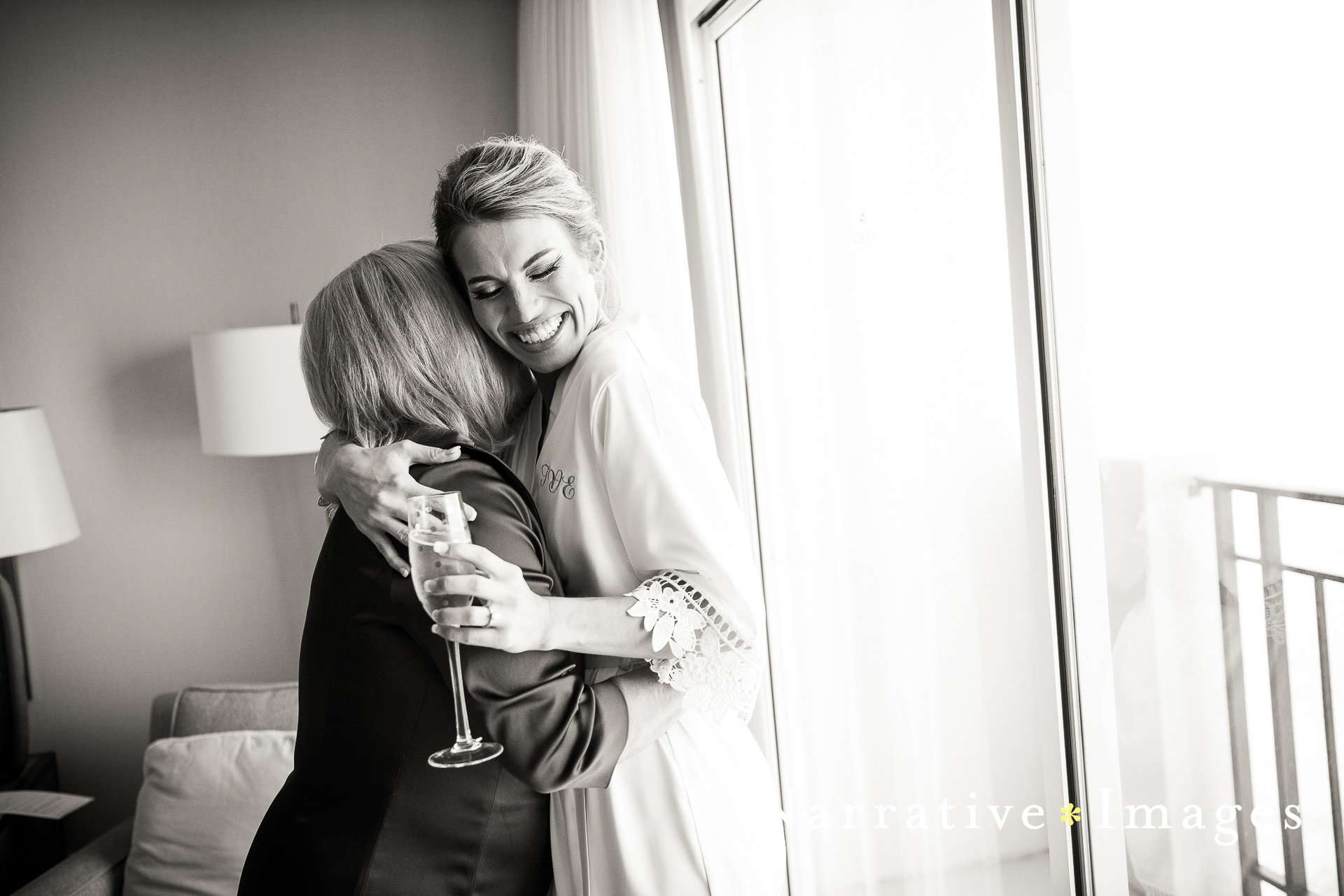 Bride hugs her mother before the ceremony at Loews Coronado