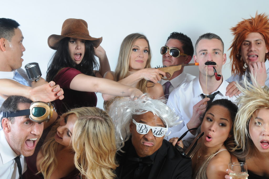 Silly Photo booth photo at wedding at Scripps Seaside Forum in La Jolla, California
