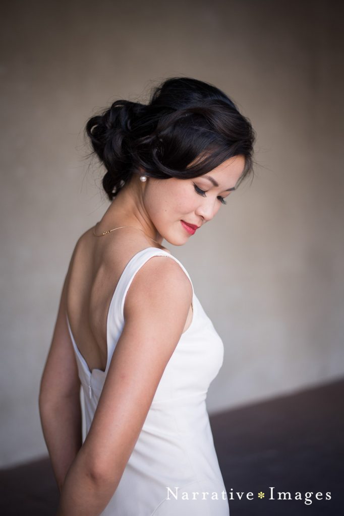 Bridal with simple classy wedding dress in Balboa Park