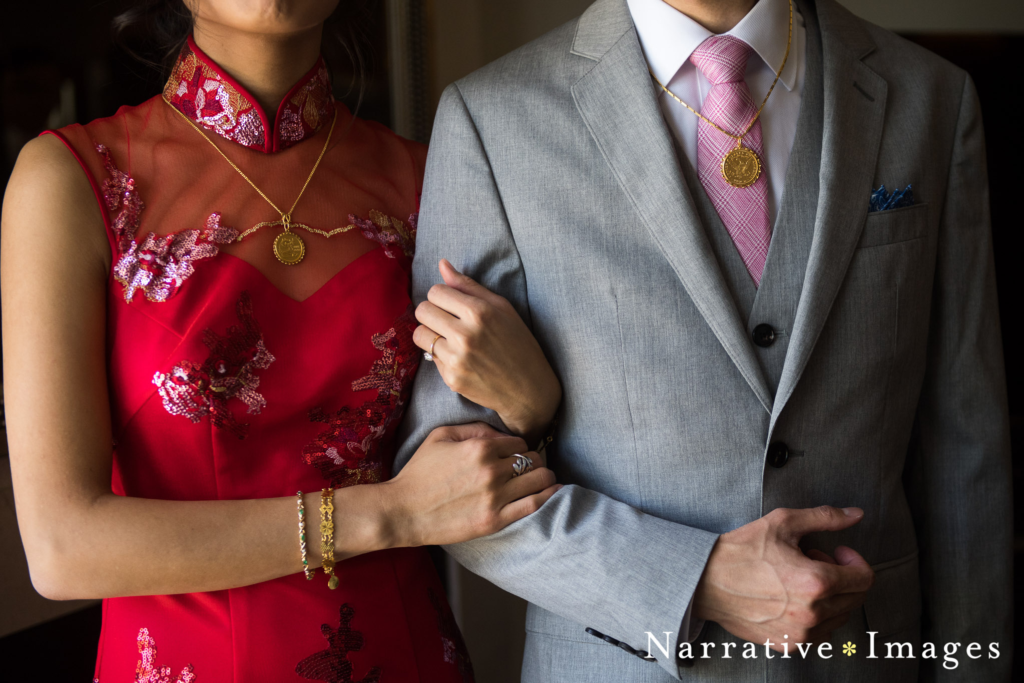 bride and groom wear jewelry for traditional ceremony 