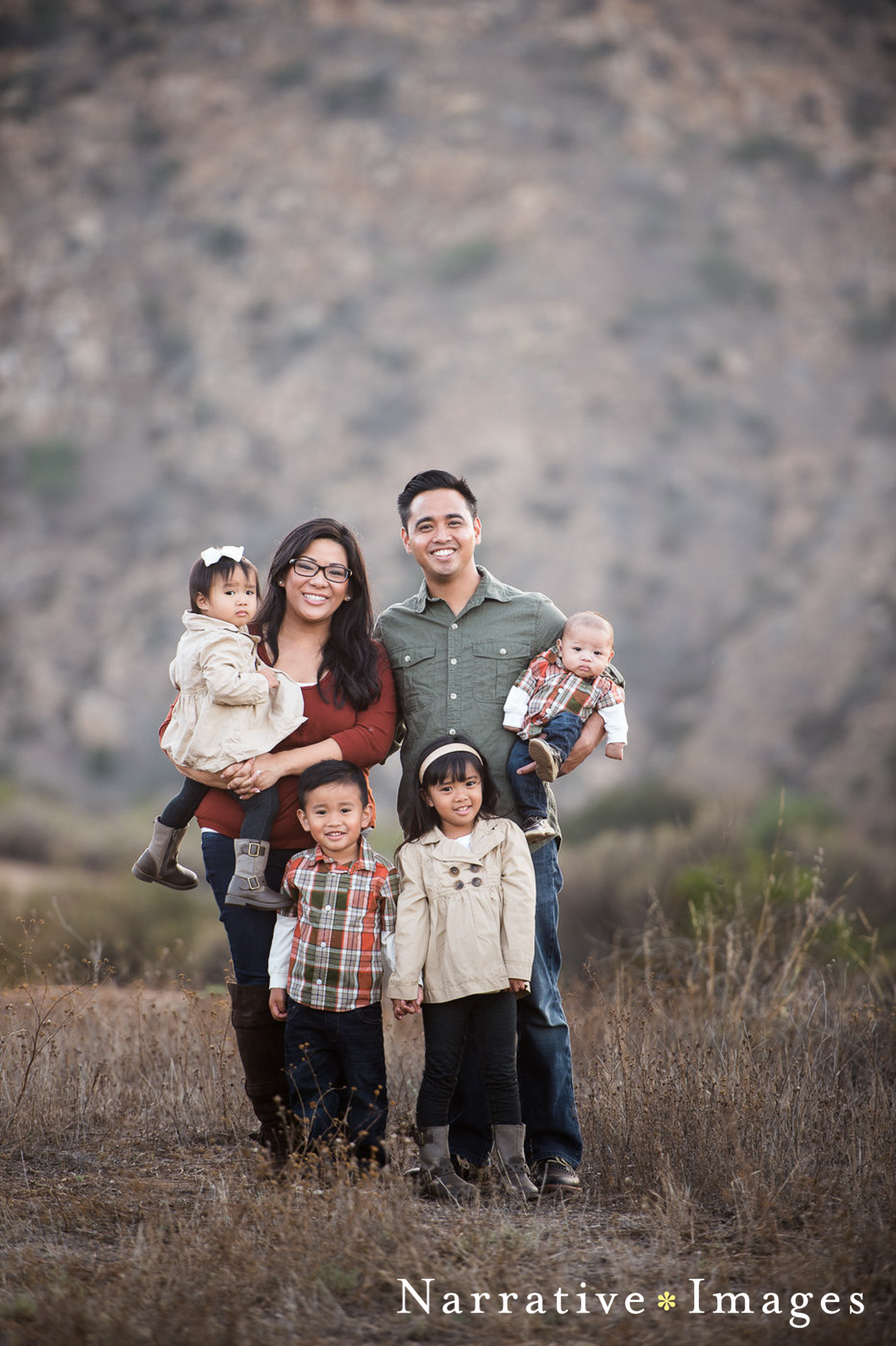 family of five pose for portrait at Mission Trails