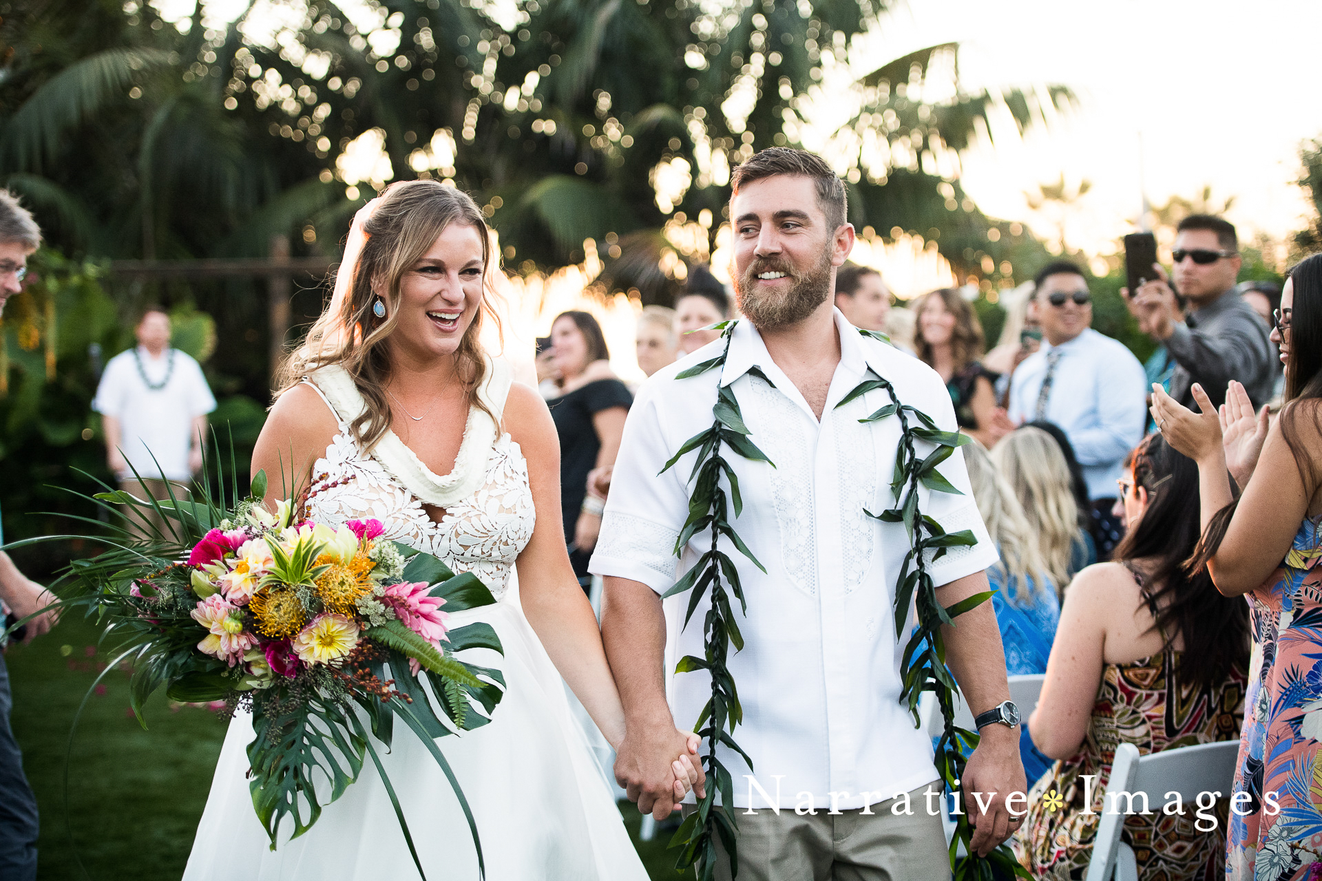 Bride and groom walk down the aisle at Cape Rey wedding ceremony in Carlsbad