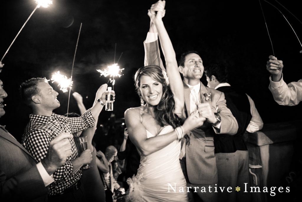 Bride and groom sparkler exit at their wedding Rancho Valencia Resort and Spa in Rancho Santa Fe