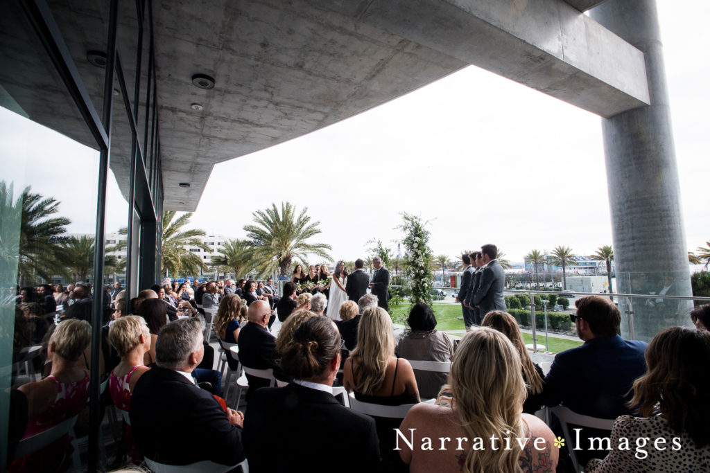 wedding ceremony outdoors on the terrace at the Lane wedding venue in San Diego.